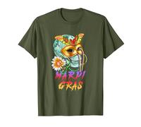 Mardi Gras Mask | New Orleans Carnival | Mardi Gras T-Shirt, Men, Olive Green, 3X-Large