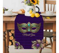 Mardi Gras Mask Purple Plaid Table Runner 72 Inches Long,Table Runners Kitchen Dining Tables Decoration for Home Party Decor, Abstract Blossom Floral Tables Runner Wedding Dresser Scarf