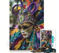Mardi Gras Masked Figure Portrait Jigsaw Puzzles 1000 Pieces for Adults Logic Fun Real Thick Playful Challenge Night Activity (38x52cm)