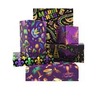 Mardi Gras Masquerade Party Wrapping Papers For Carnival Holiday, Masquerade Party and Birthday, 6 Sheets 6 Styles Fleur-de-lis, Diamond, Mask, Blindfold Design, Folded Flat 50x70 cm Per Sheet