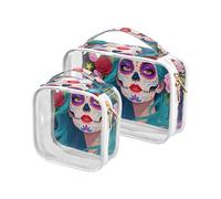 Mardi Gras Mexico Skulls Makeup and Toiletry TSA Approved Transparent Makeup Bag Small Airport Airline Compliant