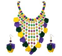 Mardi Gras Necklace Earrings Mardi Gras Jewelry Set Mardi Gras Beads Earrings Necklace Beads Choker Necklace Statement Chunky Purple Green Gold Flower Petal Earrings Mardi Gras Carnival Gift