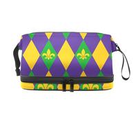 Mardi Gras Pattern Double Layer Cosmetic Bag for Women and Girls, Travel Toiletry Bag Makeup Handy Pouch Organiser Bag with Brush Compartment