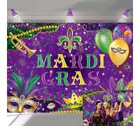 Mardi Gras Photography Backdrop Carnival Masquerade Mask Theme Background Purple Mardi Gras Birthday Party Decorations Supplies (7x5FT: 84x60 inch)