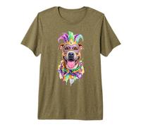 Mardi Gras Rednose Pitbull Dog Mask and Beads Premium T-Shirt