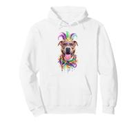 Mardi Gras Rednose Pitbull Dog Mask and Beads Pullover Hoodie