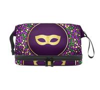 Mardi Gras Round Dots Double Layer Cosmetic Bag for Women and Girls, Travel Toiletry Bag Makeup Handy Pouch Organiser Bag with Brush Compartment