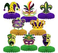 Mardi Gras Theme Party Decorations,8 PCS KSKSPE Mardi Gras Centerpieces for Tables Honeycomb Centerpieces 3D Mardi Gras Theme Party Decor Supplies Boys Girls