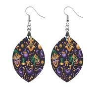 Mardi-Gras Themed Pattern Round Wooden Earrings Boho Drop Pendant Fashion Gifts for Women