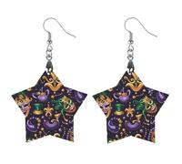 Mardi-Gras Themed Pattern Round Wooden Earrings Boho Drop Pendant Fashion Gifts for Women