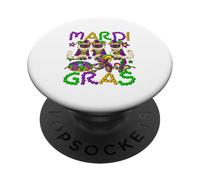 Mardi Gras Three Cute Himalayan Cats Beads Jester Hat Owner PopSockets Adhesive PopGrip