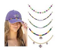 Mardi Gras Trucker Hat Chains Fleur De Lis Charm Purple Green Gold Beads Trucker Hat Chain Fat Tuesday Carnival Parade Festival Hat Accessories Gifts