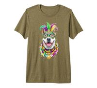 Mardi Gras White Pitbull Dog Mask and Bead Premium T-Shirt