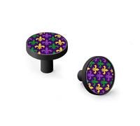 Mardi Gras with Fleur De Lis in Traditional Colors Cabinet Knobs and Wall Hooks, 6 Pack Modern Drawer Pulls with Black Base, Solid Zinc Alloy Handles for Kitchen, Bathroom, Dresser