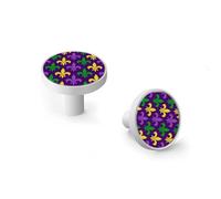 Mardi Gras with Fleur De Lis in Traditional Colors Cabinet Knobs and Wall Hooks, 6 Pack Modern Drawer Pulls with White Base, Solid Zinc Alloy Handles for Kitchen, Bathroom, Dresser