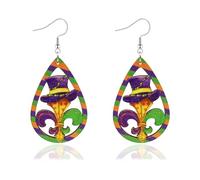 Mardi Gras Wooden Dangle Earrings for Women Carnival Theme Mask Fleur De Lis Dangling Earrings Acrylic Letter MARDI GRAS Dangle Drop Earrings for Holiday Mardi Gras, Wood, No Gemstone