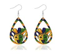 Mardi Gras Wooden Dangle Earrings for Women Carnival Theme Mask Fleur De Lis Dangling Earrings Acrylic Letter MARDI GRAS Dangle Drop Earrings for Holiday Mardi Gras, Wood, No Gemstone