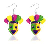 Mardi Gras Wooden Dangle Earrings for Women Carnival Theme Mask Fleur De Lis Dangling Earrings Acrylic Letter MARDI GRAS Dangle Drop Earrings for Holiday Mardi Gras, Wood, No Gemstone