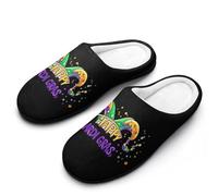 Mardi Happy Day Gras Men's Memory Foam Slippers Comfort Cotton Slip On House Shoes for Indoor Outdoor 7-8（40-41）