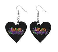 Mardi Happy Day Gras Women Dangle Earrings Elegant Wooden Pendant Earring for Daily Wear Circular