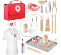 Mardo Doctors Set for Kids , Kids Doctors Set with Real Stethoscope Portable Doctors Bag and Wooden Syringe Role Play Medical Kit with Doctor Costume for 3 4 5 6Years Old Boys Girls