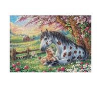 Mare And Foal Beneath Blossoms 300 Pieces Classic Jigsaw Puzzle Puzzle for Adults Decompression Wall Art Mental Exercise Lightweight Recycled Material 300 PCS