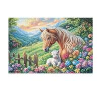 Mare And Foal in Alpine Meadow 1000 Pieces Classic Jigsaw Puzzle Puzzle for Adults Concentration Training Wall Art Mental Exercise Halloween Durable Cardboard 1000 PCS