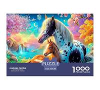 Mare And Foal Rest in Colorful Meadow 1000 Piece Jigsaw Puzzle Horse Recycled Cardboard, Great Gift for All Ages 52x38cm/1000pcs
