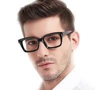 MARE AZZURO Retro Reading Glasses Men 2.5 Large Square Readers with Spring Hinges (Black, 250)
