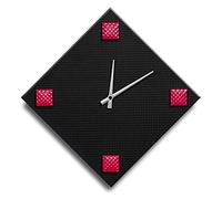 Mareli Wall Clock, Width 42 x 42 cm, Wooden Dial 4 mm covered with Black Embossed Paper with Application of 4 Studs in Coloured Enamelled Metal, Black and Red, Diamond Side 30