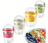 Mareluxe Overnight Oats Jar, Overnight Oats Container, Reusable Yogurt Pots Set of 4 With Lids, Yoghurt Pots with Spoon, 20 Oz 600ml Yoghurt Container, Dishwasher Safe (Red & Yellow & Green & White)