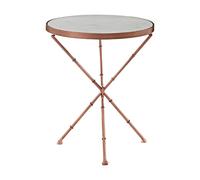 maren round white marble top side table with cross copper legs