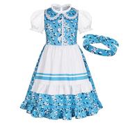 Marendyee Children's Summer Dresses Kids Short Sleeves Ruffles German Dirndl Dress with Apron for Girls Floral Bavarian Dress with Headscarf Blue