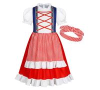 Marendyee Girls German Dirndl Dress-A-Line Vintage Red Plaid Style