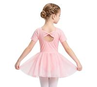 Marendyee Girls Pink Ballet Leotard Kids Ballet Dress Gymnastics Leotards | Toddler Dance Class Outfit,Non-Detachable Skirt,Back Bow,Short/Long Sleeve,Adjustable Pinch Front,Crotch Snaps,Soft,Stretchy