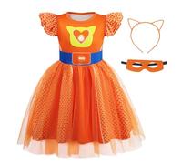 Marendyee Halloween Costume Kids Costumes Dress Up Little Girls Fancy Party Dresses Cosplay Outfit with Cat Eye Mask and Headbands Orange 7-8 Years