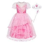 Marendyee Halloween Costumes for Girls Witch Birthday Party Costume Witches Dress with Wand Kids Pink Princess Dressing up Children's Stage Performance Role Play Outfit 5-6 Years