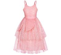 Marendyee Kids Christmas Dress Magical Witch Costume Girls Star Sequin Prom Spaghetti Strap Dresses Pink Princess Fancy Dressing up for Theme Party Children's Cosplay Outfit 7-8 Years