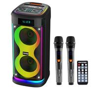 Marengo Bluetooth Speaker, Portable Party Speaker with 2 Wireless Microphones, 500W Max Sound, RGB Light Show, 10H, TWS, Karaoke Machine for Home Party Indoor Outdoor Backyard-Supports USB/AUX/Mic-in