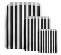 Marent 100 5" x 7" Striped Candy Sweet Paper Bags | Wedding Buffet Favour Cake Gift Pick n Mix Shop | Premium Quality UK Made (Black, Qty: 100 Bags)