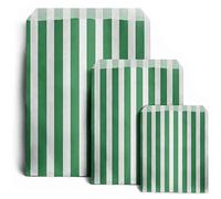 Marent 100 5" x 7" Striped Candy Sweet Paper Bags | Wedding Buffet Favour Cake Gift Pick n Mix Shop | Premium Quality UK Made (Green, Qty: 100 Bags)