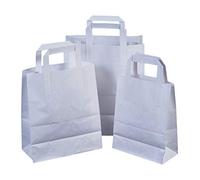 MARENT 100 x White Paper Carrier Bags with Flat Handles - 25cm x 30cm x 14cm