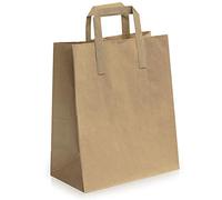 MARENT 18 x 22 x 7.5 centimetres Paper Carrier Bags with Flat Handles, Pack of 50, Brown Small