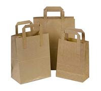 MARENT 20 x 25 x 10.5 centimetres Paper Carrier Bags with Flat Handles, Pack of 50, Brown Medium