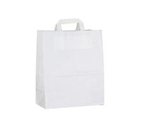 MARENT 29 x 25 x 13 cm White Paper Carrier Bags with Flat Handles Pack of 50