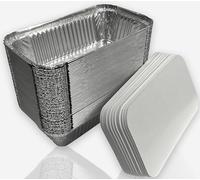 MARENT 50 Foil Containers with Lids - Made in England Aluminium Food Trays Takeaway Containers, Oven, Freezer & Air Fryer Safe - Disposable Tubs for Meal Prep, Roasting, Baking & BBQ (No6a, 20x10x5cm)