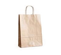 MARENT 50 x Brown Paper Gift Bags with Twisted Handles - 15cm x 20cm x 7cm
