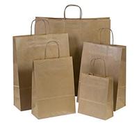 MARENT 50 x Brown Paper Gift Bags with Twisted Handles - 18cm x 25cm x 8cm