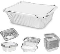 MARENT Brand 25 x Silver Foil Food Trays Containers & Lids 120 x 145 x 49mm (No.2) - MADE IN UK -Same Day Posting if bought before 1pm Weekdays