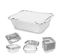 MARENT Brand 50 x Silver Foil Food Trays Containers & Lids 120 x 145 x 49mm (No.2) - MADE IN UK -Same Day Posting if bought before 1pm Weekdays
